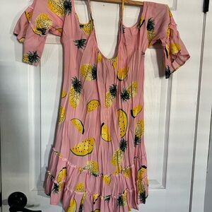 Solitaire Pink Swimdress with Yellow Pineapple Print
